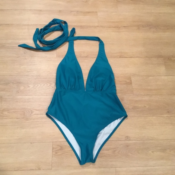 Women’s One Piece Deep V Neck Crisscross Back Self Tie Bathing Suit - Picture 4 of 7